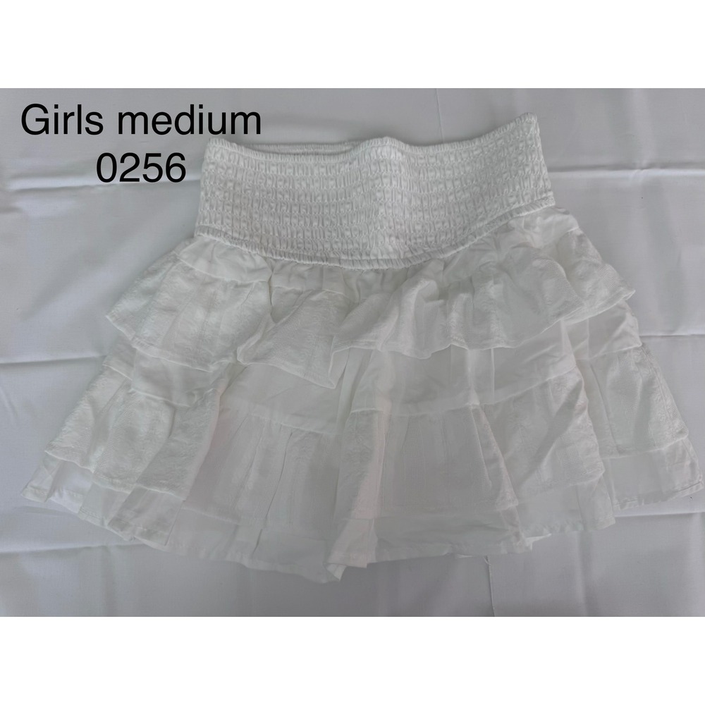 Girls White Smocked Tiered Ruffle Mini Skirt Size Medium Solid Casual Cute
